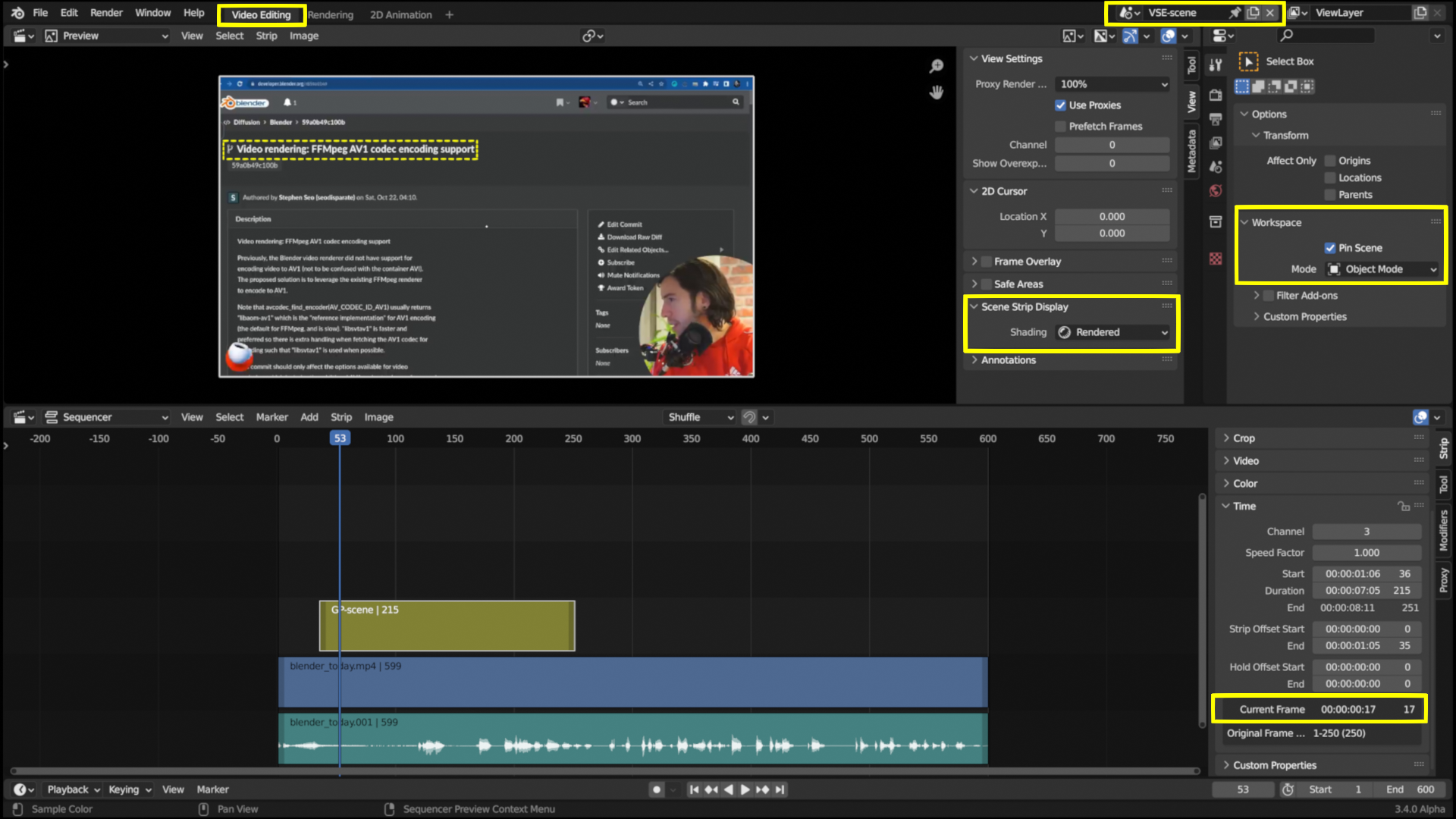 Video Editing workspace