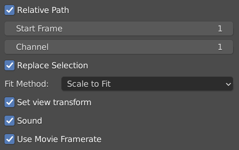 Import options Movie strip